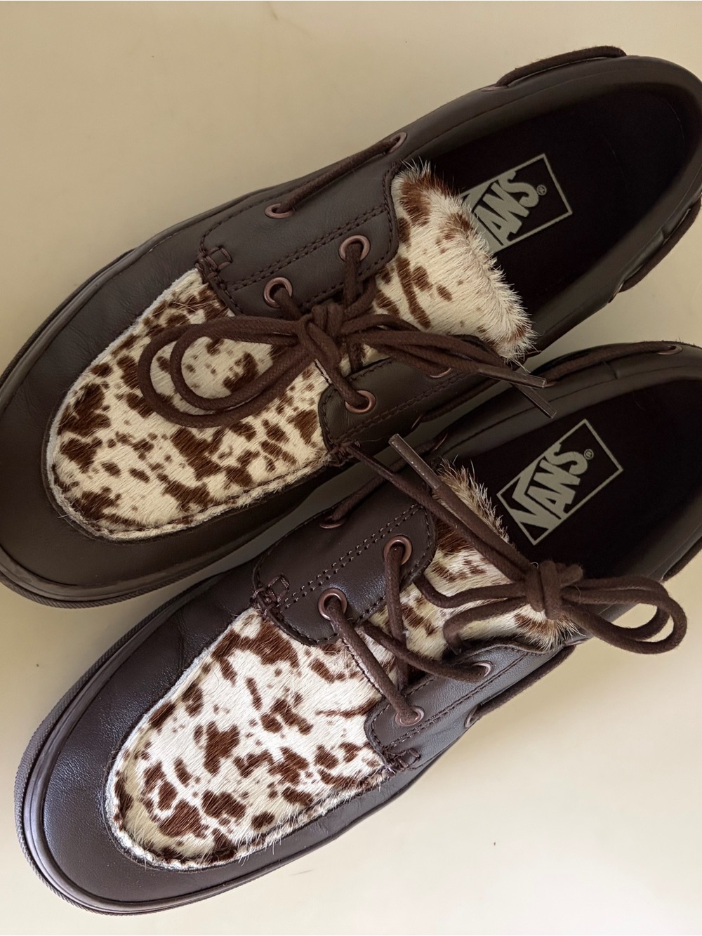 Vans Men’s Brown Leather & Cowhide Lace-Up Shoes